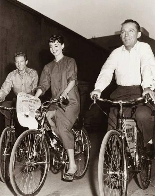 At Paramount Studios, Danny Kaye, Audrey Hepburn, and Bing Crosby.
