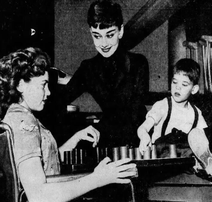 San Francisco Examiner Photo; Audrey at the May T. Morrison Center for Rehabilitation. Shown here are Lola Crown, 15 (left), and Willie Pope, 4 (right).
